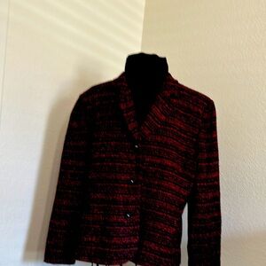 Red and Black Textured Blazer with Stand-Up Collar